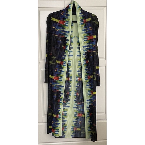 Multi Waterfall Color Woman’s Long Sleeve Pleated Open Kimono Long - Picture 4 of 8